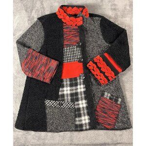 ALI MILES Sweater Coat Jacket Women's L Art To Wear Patchwork Heavyweight Boho